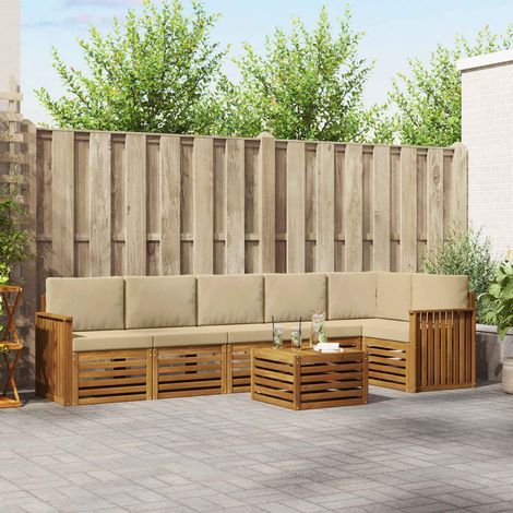 Ecksofa Set mit Kissen 7 pcs Natur und Beige Massivholz Akazie