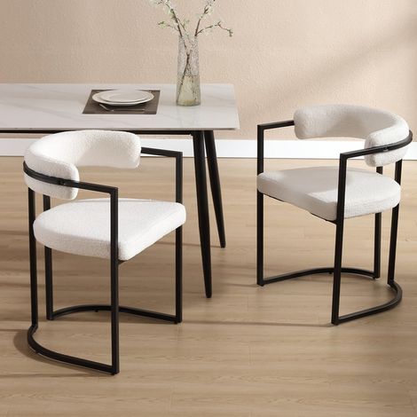 Wahson Dining Chairs Set of 2, Faux Fur Upholstered Kitchen Chairs, Modern Dining Room Chairs, White (1/5)