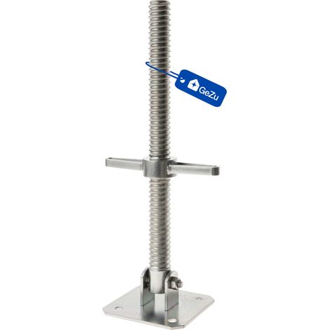 Lot de 4 Pied d’échafaudage avec tige filetée galvanoplastie 38 x 800 mm – plaque de pied réglable robuste – GeZu Impex