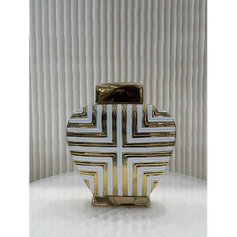 Jarre Décorative en Porcelaine Peinte à la Main Style Art Déco Doré et Blanc H32 cm - PANGIVO (1/5)