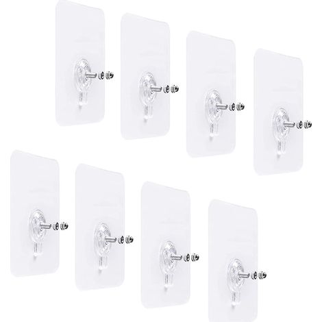 Lot de 8 vis adhésives détachables pour fixation murale sans trace ni perçage avec tournevis pour salle de bain, cuisine, salle de rangement, carrelage mural (1/4)