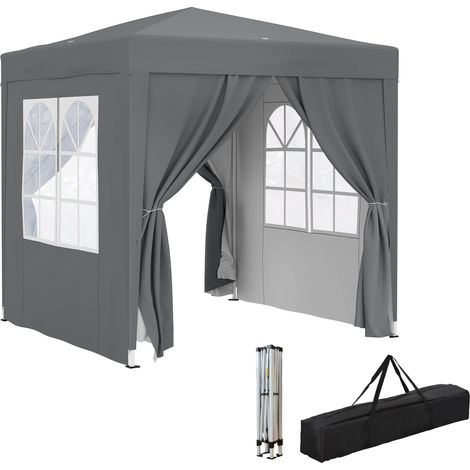 Outsunny carpa plegable 2x2 m, pop-up, cenador de jardín con 4 paredes laterales, 2 ventanas y bolsa de transporte, anti-uv, impermeable, gris