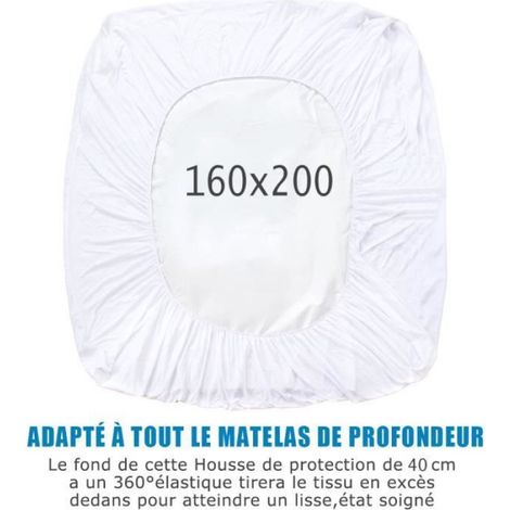 Protège-Matelas Imperméable - 160 x 200 cm - Hauteur 30 cm - Respirant Hypoallergénique Anti-Bactérien - 1 Pièce (1/4)