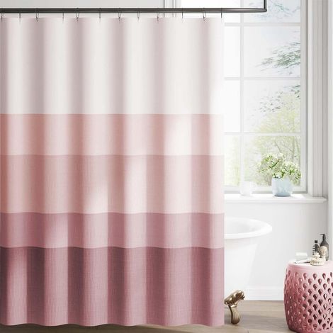 Rideau de douche à dégradé – 180×180 cm – tissu textile lavable – design moderne à rayures colorées – polyester déperlant (Rose) (1/5)