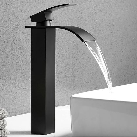 Grifo mezclador de lavabo de un solo orificio - Agua caliente y fría - Acero inoxidable duradero - Negro mate (1/5)