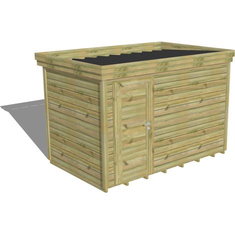 ABRI DE JARDIN bois Pin autoclave 27mm - 3,44x2,14m / 7,4m2 - Bac acier - Plancher bois