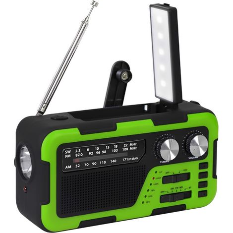 Radio d'urgence portable à énergie solaire, 2000 mAh, verte