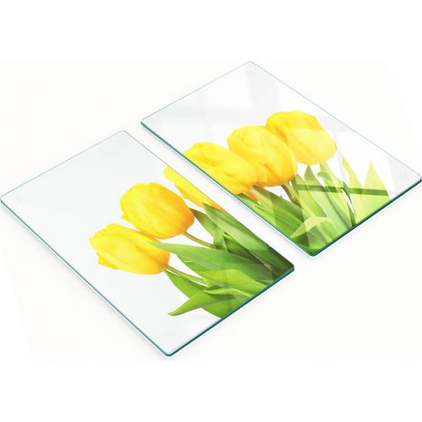 Tablas de cortar decorativas de vidrio templado con tulipanes amarillos, 2x30x52 cm