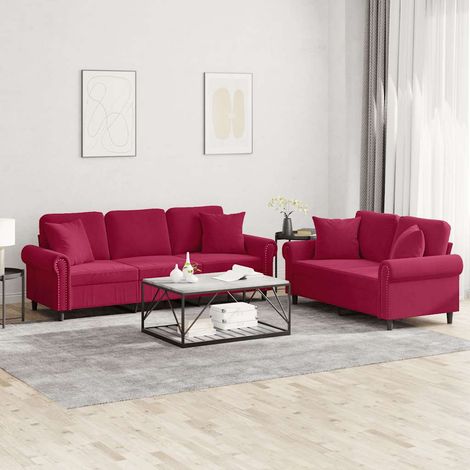 Juego de sofás con cojines 2 piezas terciopelo rojo tinto