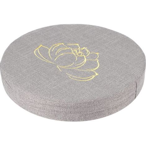 Coussin rond brodé, idéal pour les tatamis, les balcons ou les baies vitrées (très grande taille). Motif lotus brodé gris. (1/4)