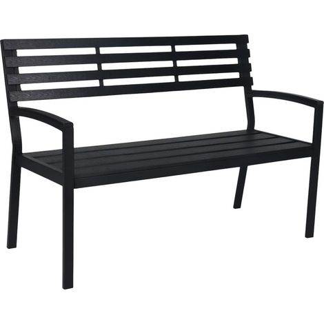Banc de jardin, 2 places, H x L x P : 88 x 128 x 59 cm, WPC et métal, banc terrasse, balcon, noir