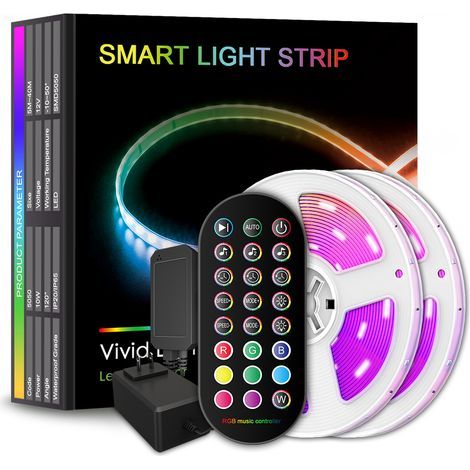 Ruban Led 20M,Bande Led 5050 RGB, Led Ruban Lumineuse Flexible Multicolore avec Télécommande 24 Touches, Utilisé pour la Décoration de Maison de Chambre à Coucher (1/5)