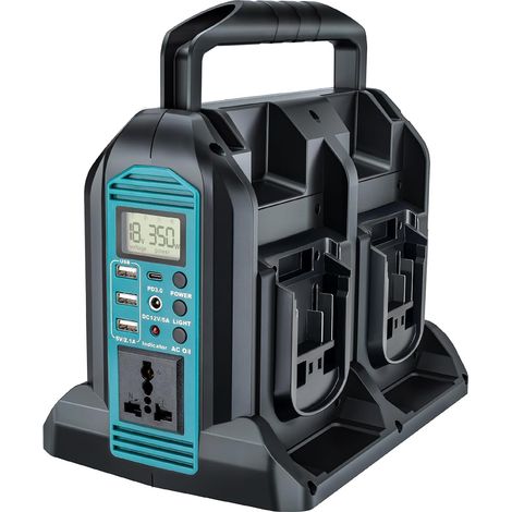 Onduleur 350 W pour batterie 18 V, DC 18 V vers AC 230 V, convertisseur de tension sinusoïdal pur, convertisseur de courant 4 ports avec port USB-A et USB-C, lumière LED 300 lm pour camping (1/5)