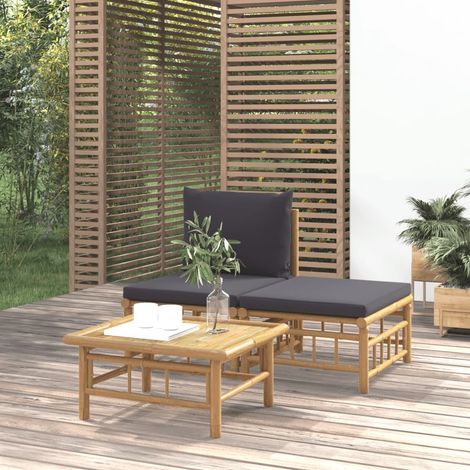 Salon de jardin 3 pcs - Ensemble Table et Chaise de Jardin - avec coussins gris foncé bambou BV380447 - BonneVie (1/5)