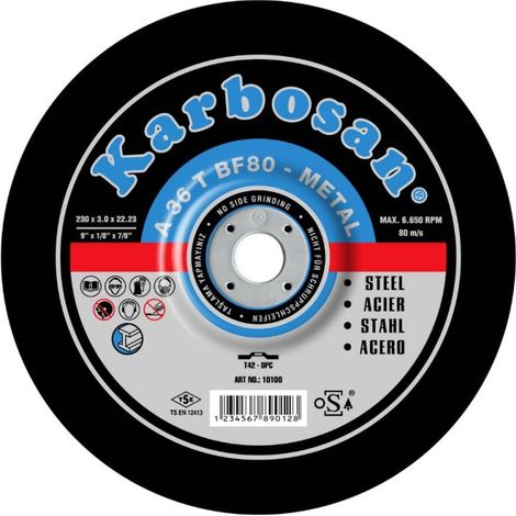 Disque à Tronçonner Déporté 230X3.0X22.2 A36T Acier KARBOSAN 910100