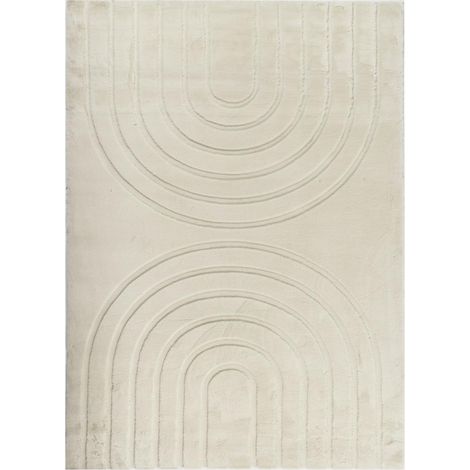 Tapis salon 80 x 150 cm, crème et beige, faux uni sobre, texture en relief, finition soignée pour un usage quotidien