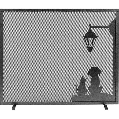 Parascintille per Camino 1 Anta 60x51cm in Ferro Verniciato Grigio Martellato