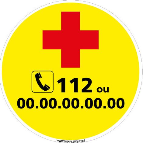 PANNEAU NUMEROS D'URGENCE (G1318) - Adhésif - Diamètre 125 mm