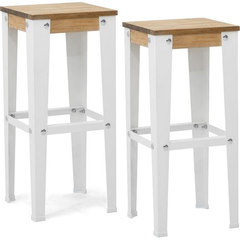 Pack 2 Uds. Taburetes Lunds Blancos en madera maciza de pino acabado envejecido estilo industrial Box Furniture (1/5)
