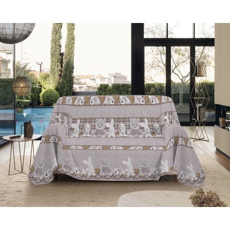 Telo Arredo Made in Italy in Cotone Grandfoulard Copritutto Copridivano Copriletto-Teli Sofà Arredatutto-Drappeggio-Arazzo-Copridivano Grand Foulard Letto Matrimoniale - Peluche Beige