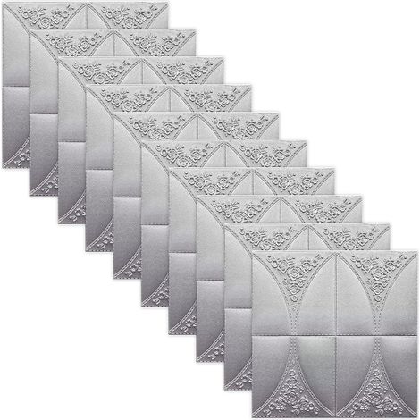 JSSEVN - Juego de 10 pegatinas de pared de espuma 3D para sala de estar, dormitorio, cocina, insonorizadas e impermeables, azul (plateado) (1/5)