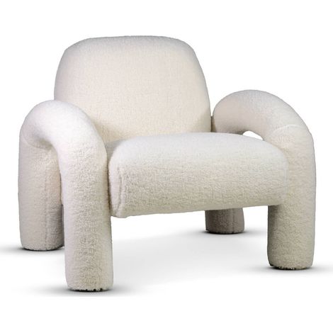 Fauteuil design en laine à bouclettes blanc cassé OREKLO (1/4)