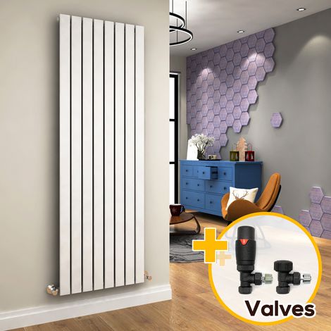 ELEGANT Designer Radiator 1800 x 608 mm Vertical White Single Flat Panel Central Heating Radiators + Anthracite Thermostatic Radiator Valves (1/5)