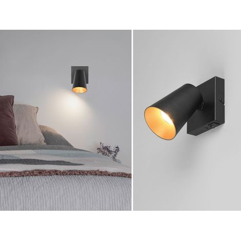 LED Wandstrahler Schwarz Gold mit Schalter, Breite 10cm (1/5)