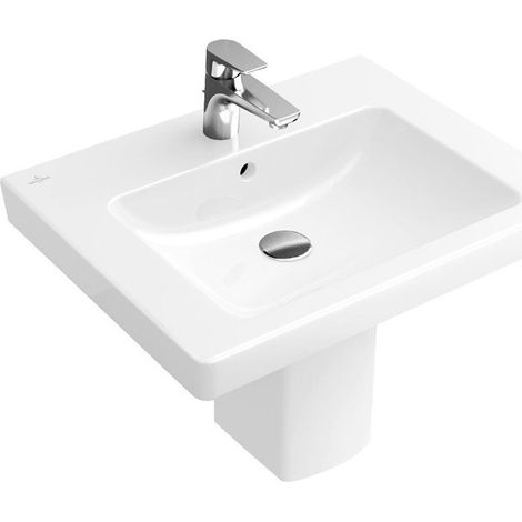 Vasques classiques, 550 x 440 mm, Rectangulaire, pour robinetterie à 3 trou s, troude robinetterie central percé,avec trop-plein, En porcelaine sanitaire Blanc CeramicPlus