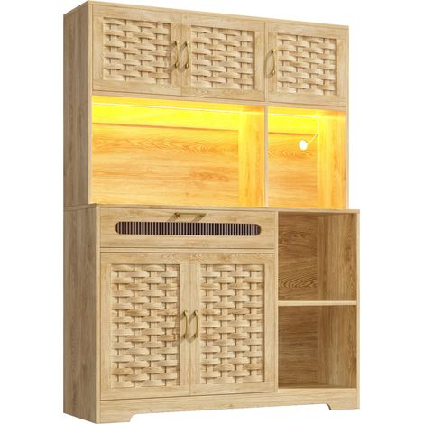 Aparador alto de cocina con LED 120x40x180 cm MDF vidrio y metal HOMVRA (1/5)