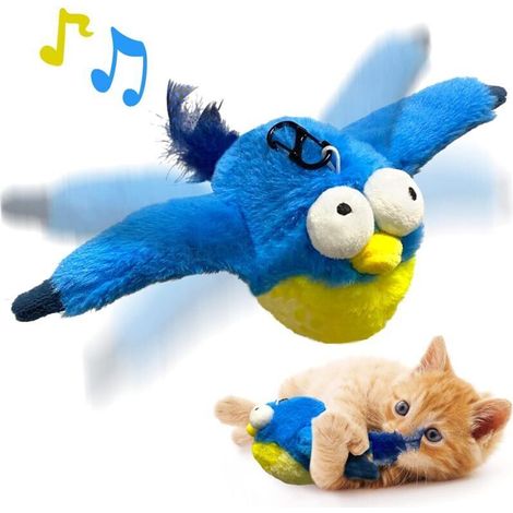 Katzenspielzeug, Flügelschläge, Katzenminzespielzeug in Form eines Blaumeisenvogels, lebhaftes Zwitschern, interaktives Vogelspielzeug zur Beschäftigung von Kätzchen, weiche Plüschtiere für Hunde