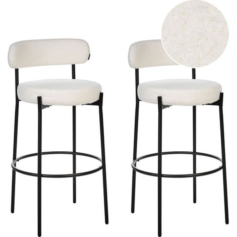 Set of 2 Bar Chairs ALLISON Boucle White (1/5)