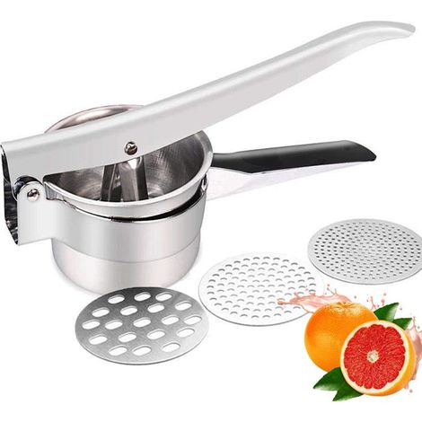 1 Presse-purée, 3 disques interchangeables, acier inoxydable, poignée silicone, pour pommes de terre et légumes (1/5)