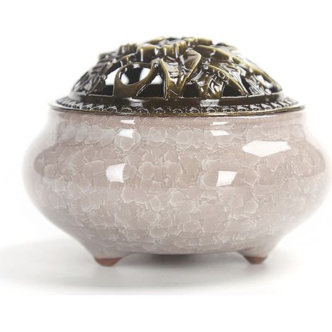 Quemador de incienso de cerámica con tapa de cobre, diseño de Buda, para varitas y conos, decoración para sala de estar/dormitorio. (1/5)
