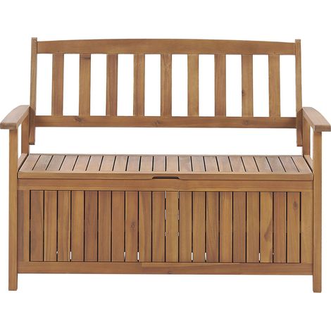 Banco de jardín con almacenaje de madera maciza de acacia 2 plazas 120 cm color claro Sovana
