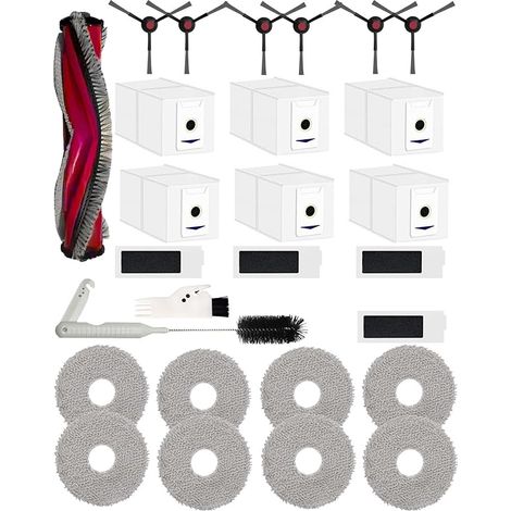FOREHILL Lot de 27 Accessoires pour ECOVACS DEEBOT T30 Omni/DEEBOT T30 Pro Omni Robot Aspirateur,1 Brosse Principale 6 Brosses latrales 4 Filtres HEPA 6 Sacs aspirateur 8 Chiffons etc,Rouge (1/5)