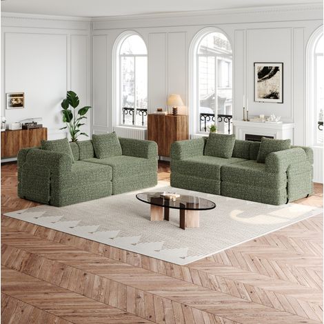 Sofá cama 2 en 1 verde en chenilla con compartimento en reposabrazos (1/5)