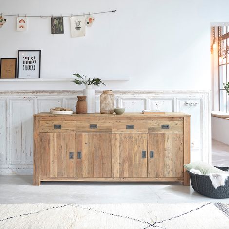 Berah Getah – Buffet en teck recyclé massif 200 cm – 4 tiroirs et 4 portes battantes – Éco-responsable et unique – Livraison au pas-de-porte (1/5)