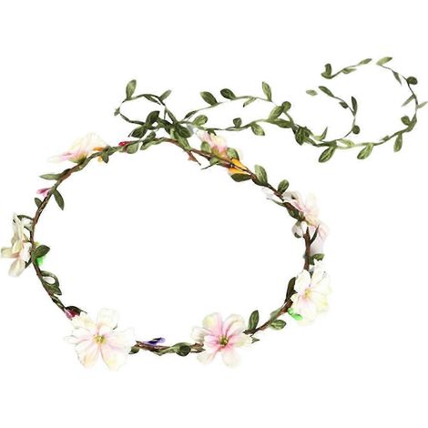Guirlande de fleurs et feuilles vertes pour coiffe de mariée, ornée de rubans, pour mariage-Light pink