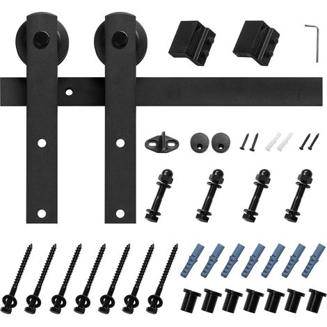 Mophorn Kit de herrajes para puerta corrediza de granero con riel de 3 m,diseñado para una sola puerta con un ancho máximo de 152 cm y un grosor de 34,92-44,45 mm.ideal para uso doméstico, color negro