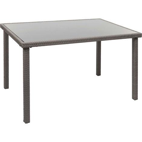 Mesa de jardín de polirratán gris con tablero de cristal para balcón 120 x 75 cm 040008549 (1/4)