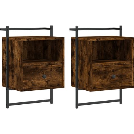 Set di 2 comodini sospesi con cassetto e vano 40 x 30 x 61 cm multistrato marrone e metallo DEC034153