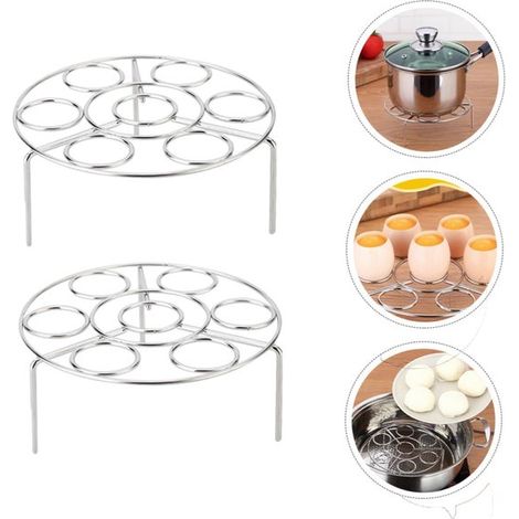 Set di 2 griglie per la cottura a vapore di uova in acciaio inox, multifunzionali per Instant Pot, pentola a pressione, scaldabagno per cuocere a vapore, raffreddare e cuocere al forno - Argento (1/5)