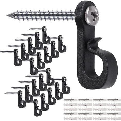 Lot de 20 crochets en forme de Q avec vis cruciformes pour garage, décoration extérieure (Nouvel An) et installation facile de guirlandes lumineuses LED, capacité de charge 18 kg, vis large (1/5)