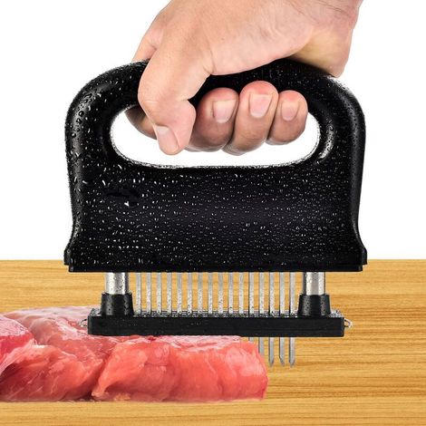 Meat tenderizer with cleaning brush and 48 ultra-sharp stainless steel blades, cooking tool for tenderizing beef/pork/chicken steaks (1/5)