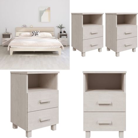 Comodini HAMAR 2 pz Bianchi 40x35x62 cm in Legno di Pino - Comodino con cassetti - Comodino con vano a giorno