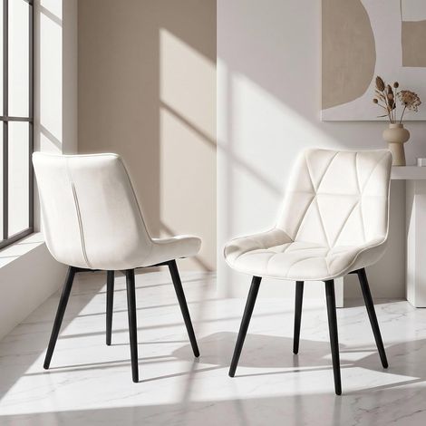 Samt Esszimmerstühle 2er Set bis 170 kg belastbar, modernes bequeme Polsterstühle für Küche, Wohnzimmer und Empfangsbereich, höhenverstellbare Metallbeine mit rutschfesten Fußpads, Beige (1/5)