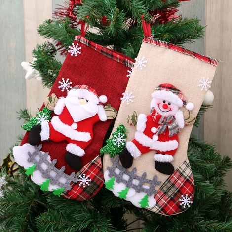 Lot de 4 bas de Noël personnalisés à suspendre, petits bas de Noël pour décoration à suspendre pour la maison, chaussettes en jute, décoration de cheminée de Noël pour sapin de Noël (1/3)