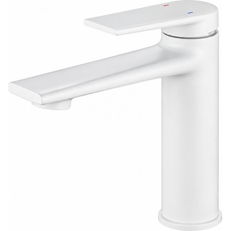 Mitigeur de Lavabo Salle de Bain Laiton Modèle Bas Blanc Élégant Eau Chaude et Froide Cartouche Céramique 2 Flexibles 25 × 22 × 8 cm 1,2 kg – Livraison gratuite (1/5)