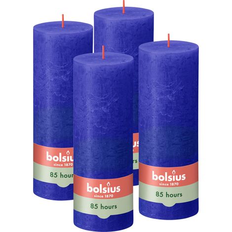 Bougie rustique - Bleu - 19 cm - Lot de 4 - Bougies décoratives - Sans huile de palme - Avec cire végétale naturelle (1/5)